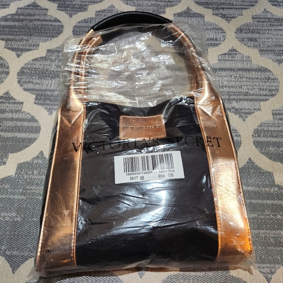 Victoria's Secret Handbags - NEW Victoria's Secret Canvas Tote black with gold handles